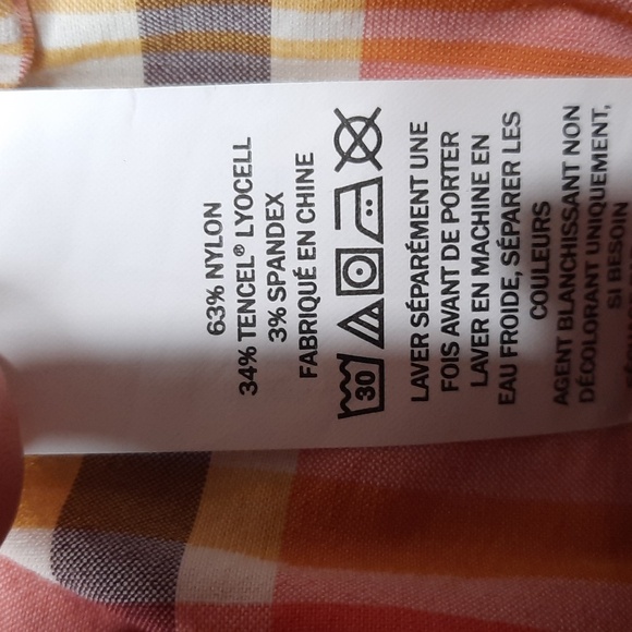 L.L.Bean pink plaid short sleeve beach cruiser button up top, size medium - Picture 10 of 12